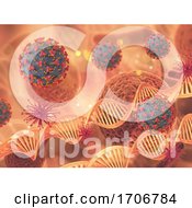 Poster, Art Print Of 3d Medical Background With Covid 19 Virus Cells And Dna Strands