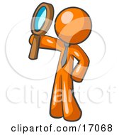 Orange Man Holding Up A Magnifying Glass And Peering Through It While Investigating Or Researching Something by Leo Blanchette