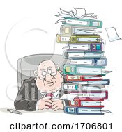 Cartoon Fat Politician With A Stack Of Binders