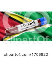 Poster, Art Print Of Flag Of Guyana Waving In The Wind With A Positive Covid 19 Blood Test Tube