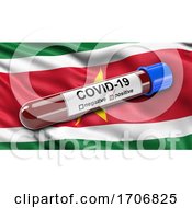 Poster, Art Print Of Flag Of Suriname Waving In The Wind With A Positive Covid 19 Blood Test Tube