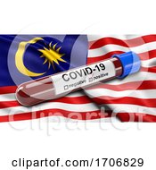 Poster, Art Print Of Flag Of Malaysia Waving In The Wind With A Positive Covid 19 Blood Test Tube