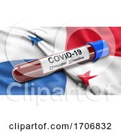 Flag Of Panama Waving In The Wind With A Positive Covid 19 Blood Test Tube