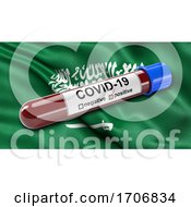 Poster, Art Print Of Flag Of Saudi Arabia Waving In The Wind With A Positive Covid 19 Blood Test Tube