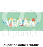 Poster, Art Print Of Vegan Banner Design With Food On Green