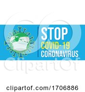 Poster, Art Print Of Coronavirus Earth Wearing A Mask With Stop Text On Blue