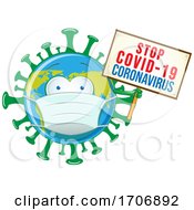 Poster, Art Print Of Coronavirus Earth Mascot Wearing A Mask And Holding A Sign