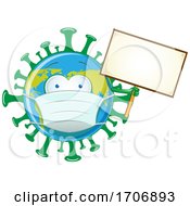 Poster, Art Print Of Coronavirus Earth Mascot Wearing A Mask And Holding A Blank Sign