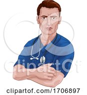 Nurse Or Doctor In Scrubs With Stethoscope