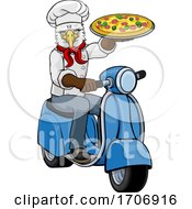 Poster, Art Print Of Eagle Chef Pizza Restaurant Delivery Scooter