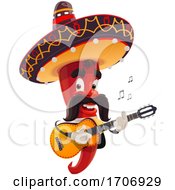 Poster, Art Print Of Mexican Chili Pepper Masoct Playing A Guitar