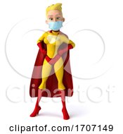 3d Blond White Female Yellow And Red Super Hero Wearing A Mask On A White Background by Julos