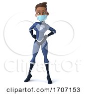 3d Black Female Dark Blue Super Hero Wearing A Mask On A White Background