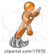 Orange Man Wearing A Tie Using A Mop While Mopping A Hard Floor To Clean Up A Mess Or Spill Clipart Illustration by Leo Blanchette #COLLC17072-0020