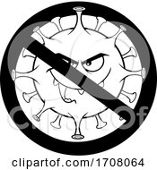 Black And White Coronavirus Mascot Character In A Prohibited Symbol