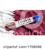 Flag Of Qatar Waving In The Wind With A Positive Covid19 Blood Test Tube