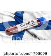 Flag Of Finland Waving In The Wind With A Positive Covid19 Blood Test Tube