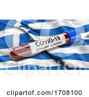 Flag Of Greece Waving In The Wind With A Positive Covid19 Blood Test Tube