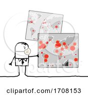 Poster, Art Print Of Stick Man Wearing A Mask And Holding A Map Showing The Coronavirus Outbreak