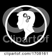Poster, Art Print Of Human Head White Silhouette With Cogs On Black