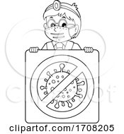 Poster, Art Print Of Cartoon Black And White Male Doctor Over A Virus Sign