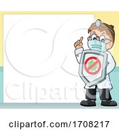 Cartoon Male Doctor Holding Up A Finger And A Virus Shield