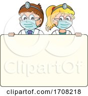 Poster, Art Print Of Cartoon Doctor And Nurse Over A Sign