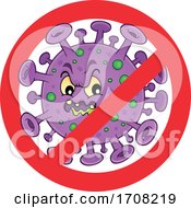 Poster, Art Print Of Cartoon Purple And Green Virus Character In A Prohibited Sign