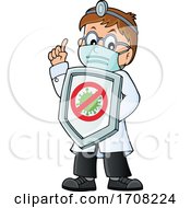 Poster, Art Print Of Cartoon Male Doctor Holding Up A Virus Shield