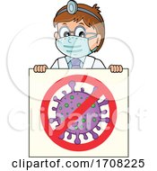 Poster, Art Print Of Cartoon Male Doctor Over A Virus Sign