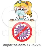 Poster, Art Print Of Cartoon Female Doctor Over A Virus Sign