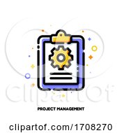 Poster, Art Print Of Task Management Checklist Icon With Clipboard And Gear For Project Plan Or Efficient Work Concept Flat Filled Outline Style Pixel Perfect 64x64 Editable Stroke