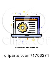 Poster, Art Print Of It Support Icon With Laptop And Gear For Computer Repair Services Or Software Development Concept Flat Filled Outline Style Pixel Perfect 64x64 Editable Stroke