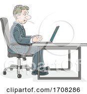Poster, Art Print Of Businessman Using A Laptop At A Table
