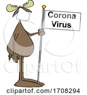 Cartoon Moose Wearing A Mask And Holding A Corona Virus Flag
