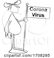 Black And White Moose Wearing A Mask And Holding A Corona Virus Flag