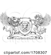 Poster, Art Print Of Coat Of Arms Crest Griffin Pegasus Lion Shield