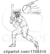 Poster, Art Print Of Panther Baseball Player Mascot Swinging Bat