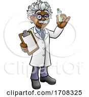 Cartoon Scientist Holding Test Tube And Clipboard