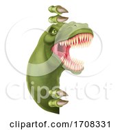 Poster, Art Print Of Dinosaur T Rex Peeking Around Sign Cartoon