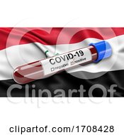 Flag Of Iraq Waving In The Wind With A Positive Covid 19 Blood Test Tube