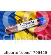 Poster, Art Print Of Flag Of Moldova Waving In The Wind With A Positive Covid 19 Blood Test Tube