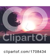 Poster, Art Print Of 3d Tree Landscape Against A Sunset Sky
