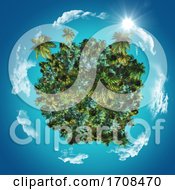 3D Globe With Tropical Palms And Grasses With Clouds