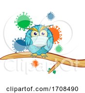 Poster, Art Print Of Blue Owl Wearing A Coronavirus Mask Over Viruses