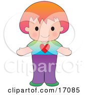 Sweet And Friendly Caucasian Girl Wearing A Tshirt With A Heart On It Clipart Illustration by Maria Bell