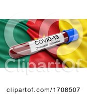 Poster, Art Print Of Flag Of Cameroon Waving In The Wind With A Positive Covid 19 Blood Test Tube