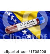 Poster, Art Print Of Flag Of Bosnia And Herzegovina Waving In The Wind With A Positive Covid 19 Blood Test Tube