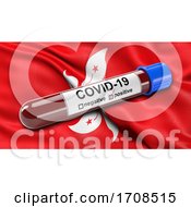 Poster, Art Print Of Flag Of Hong Kong Waving In The Wind With A Positive Covid 19 Blood Test Tube