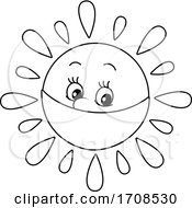 Poster, Art Print Of Black And White Spring Or Summer Sun Mascot Wearing A Mask